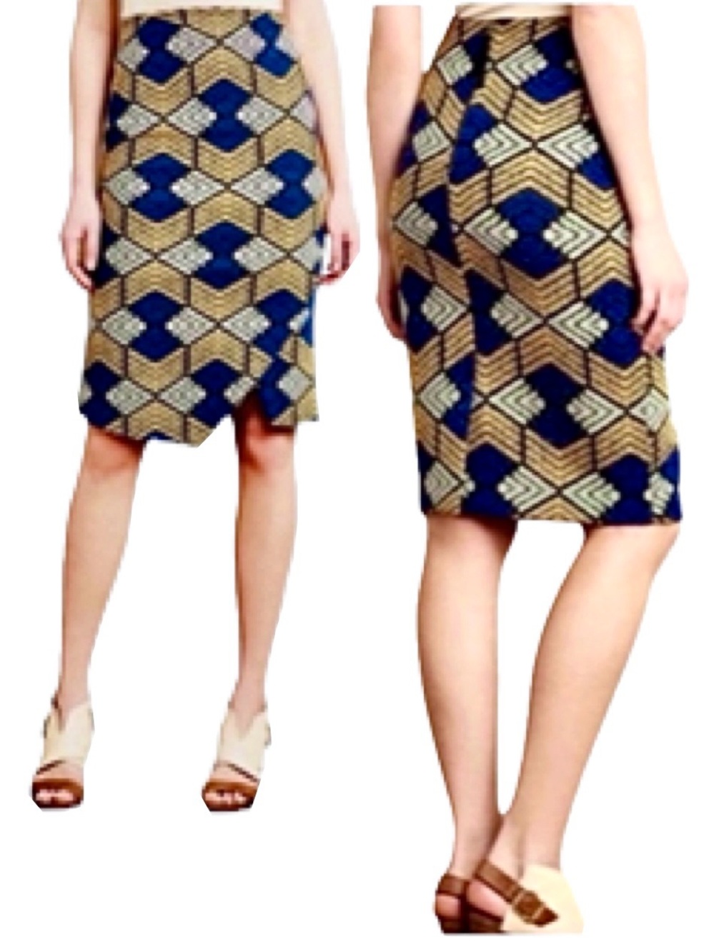 Maeve Anthropologie Kanara Knit Pencil Skirt Geometric Faux Wrap